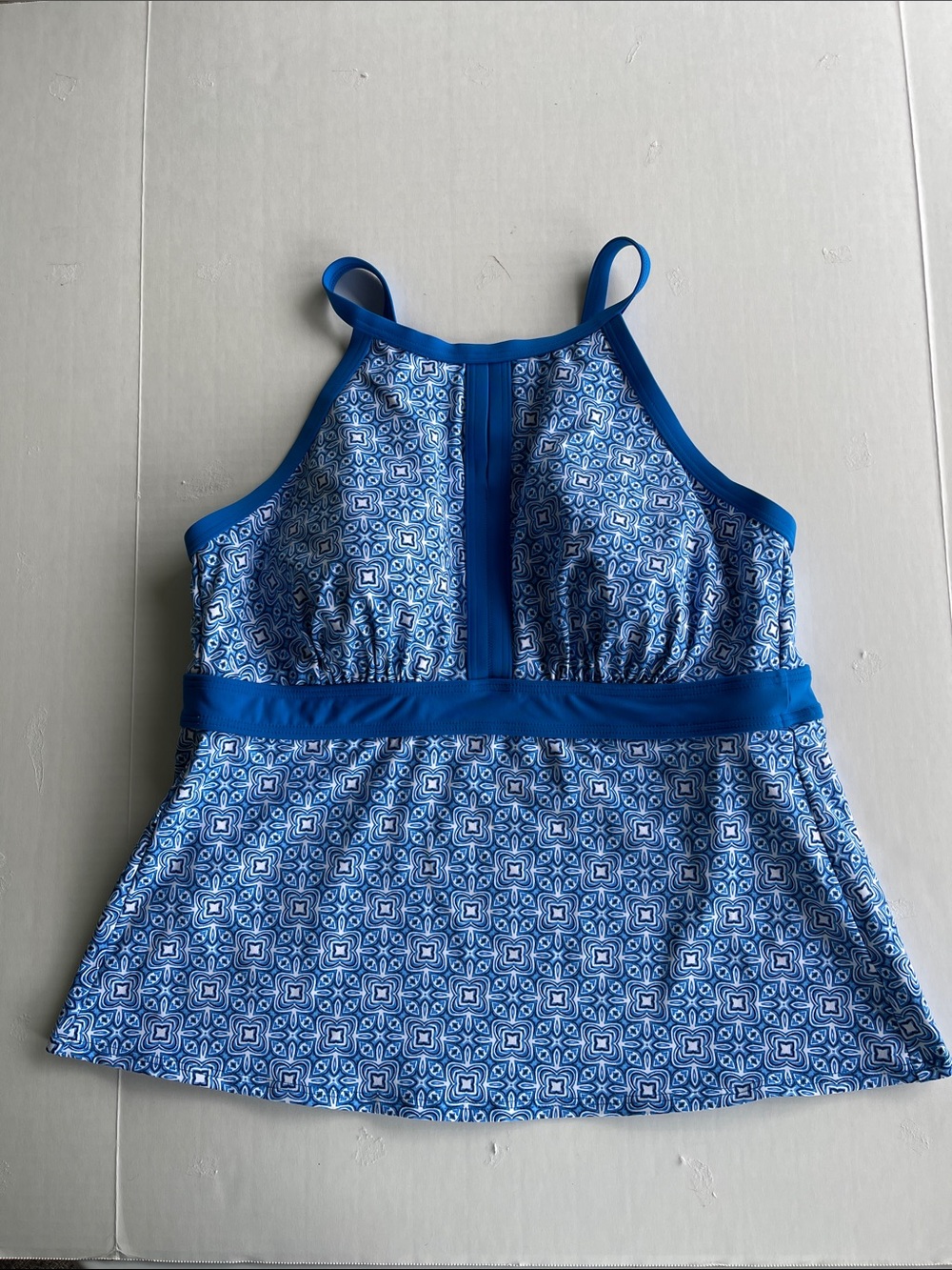 Lands' End Blue Geometric  Swim Top